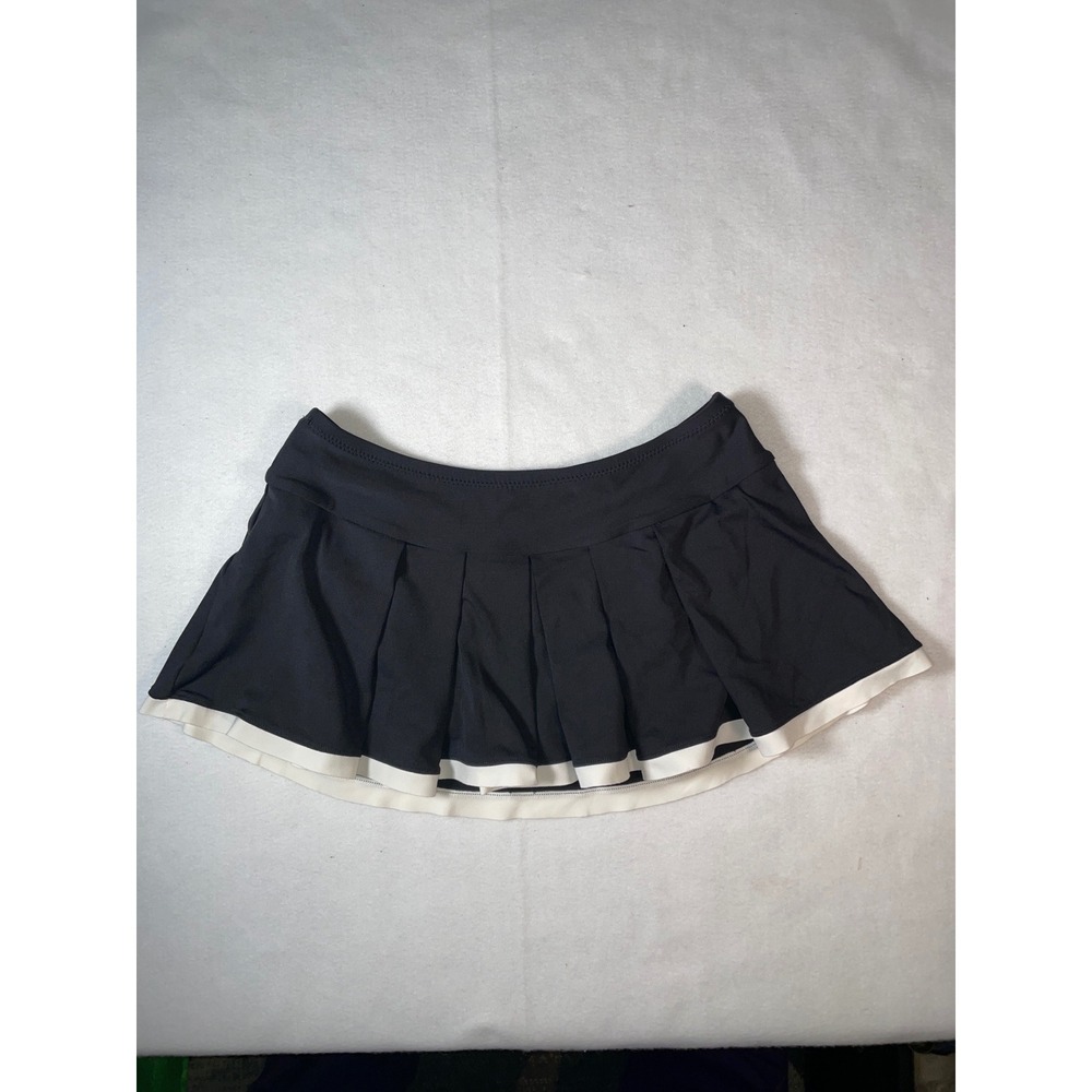 Robin Piccone Black Pleated Swim Skirt White Trim XS 254760
